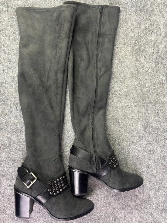 Michael Kors Shoes - Michael Kors Boots Womens Size 7 Black Faux Suede Studded Knee High Block Heel